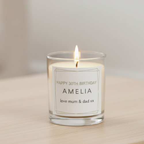 30th birthday personalised printed candle 