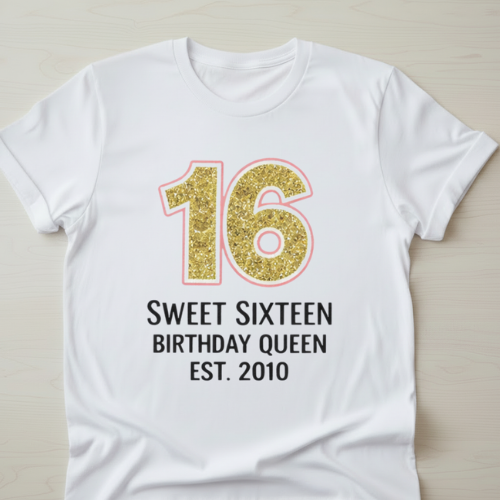 16th birthday personalised printed t-shirt 