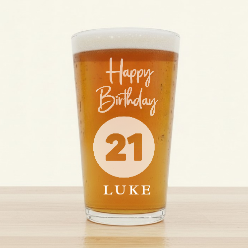 21st Birthday milestone engraved pintglass