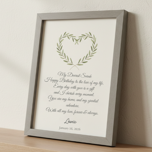 Wife Birthday personalised print frame