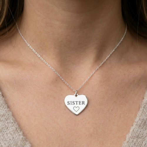 Sister Birthday engraved heart pendant necklace 