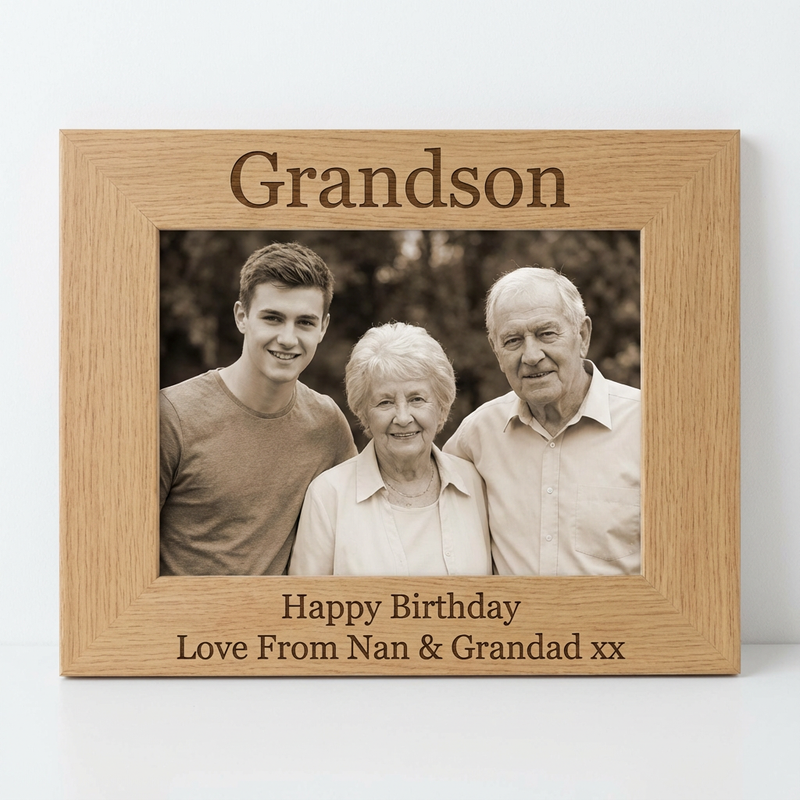 engraved picture frame for grandson with picture of grandson and grandparents