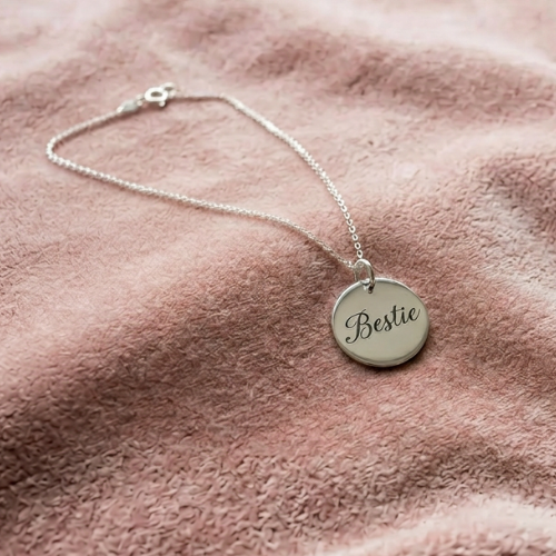 Friend her birthday engraved circle pendant necklace