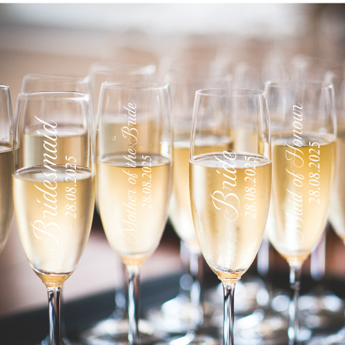 champagne flutes for bride, bridesmaid and flower girl