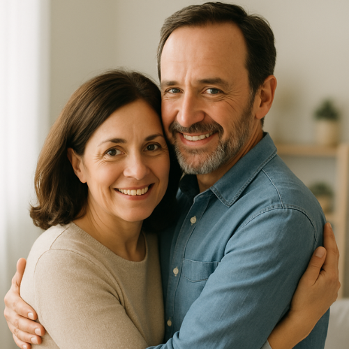 Husband and wife hugging.