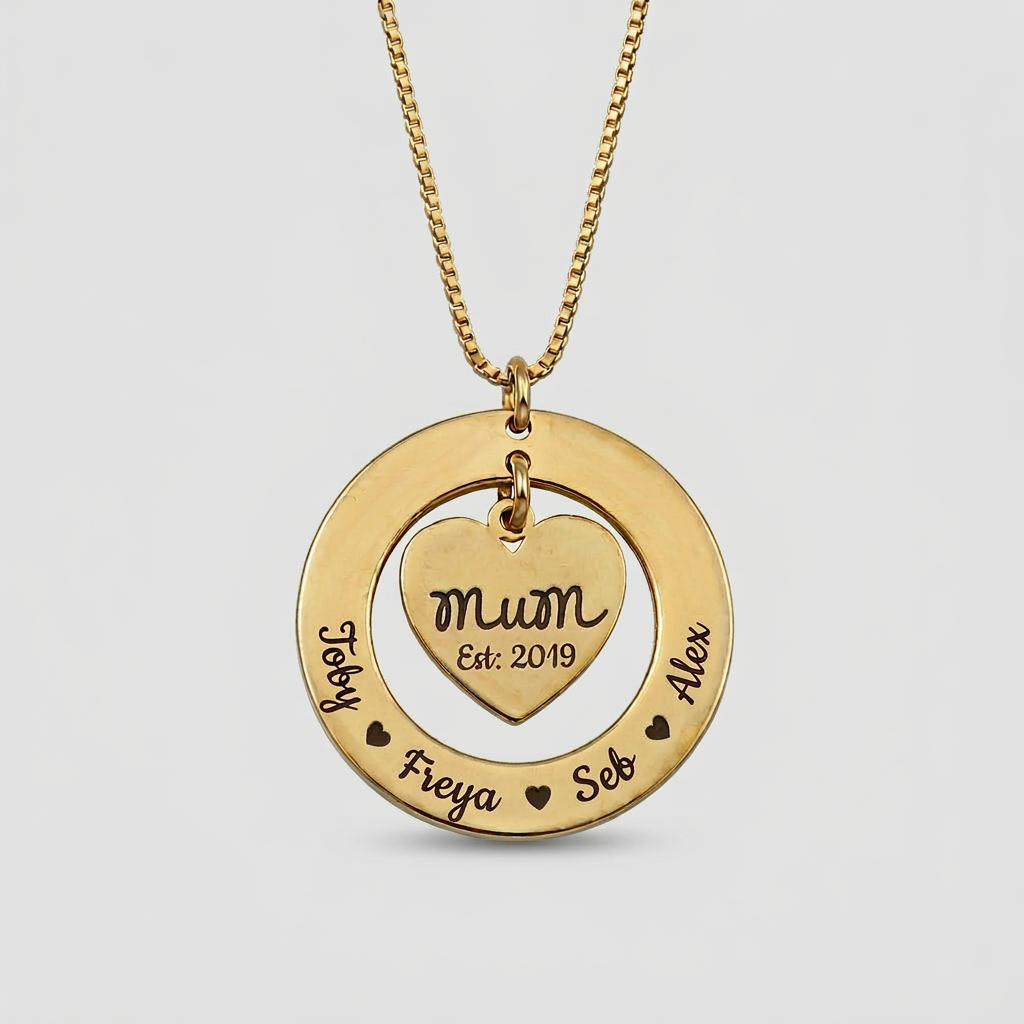 Mum birthday engraved heart pendant necklace 