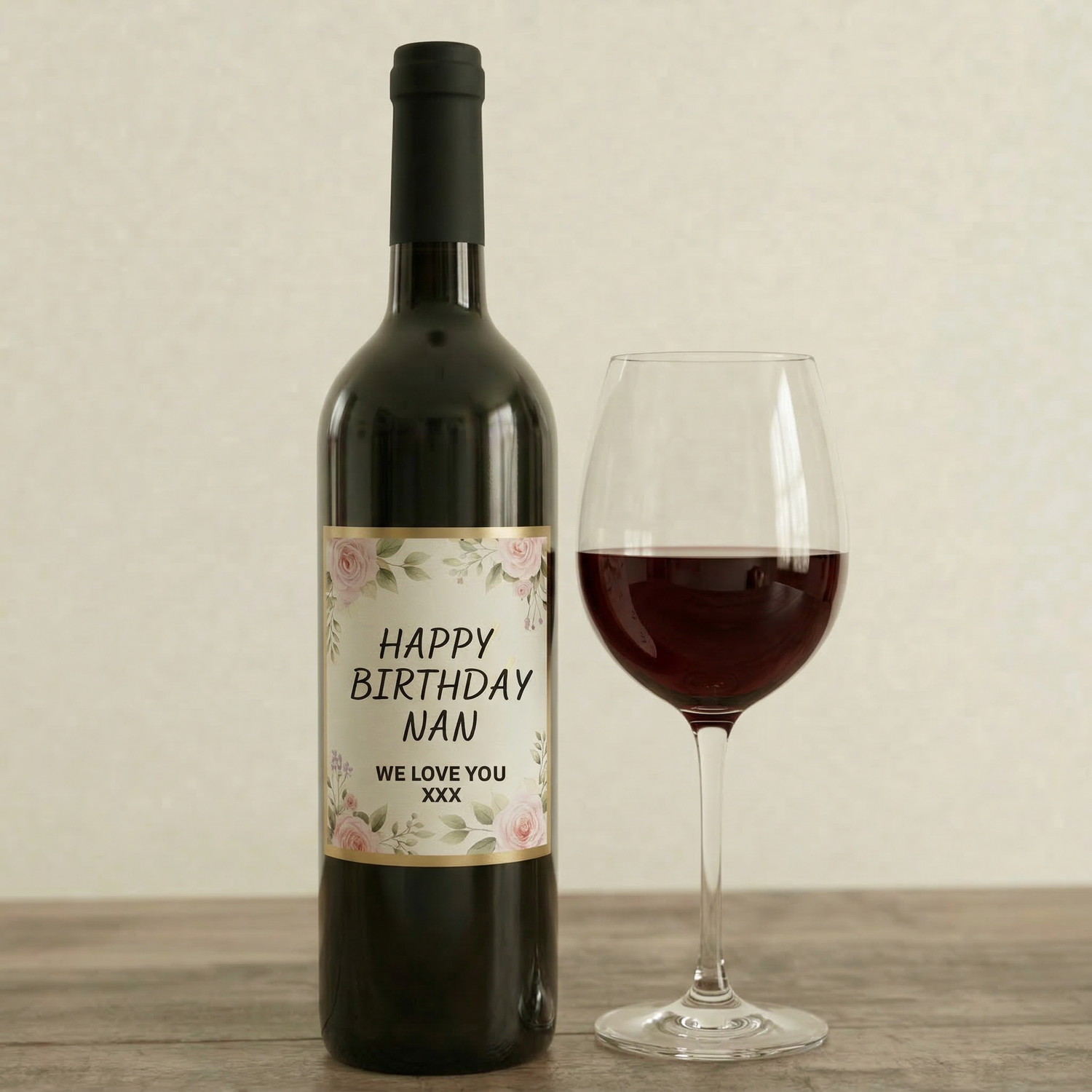 Nan birthday personalised print wine bottle