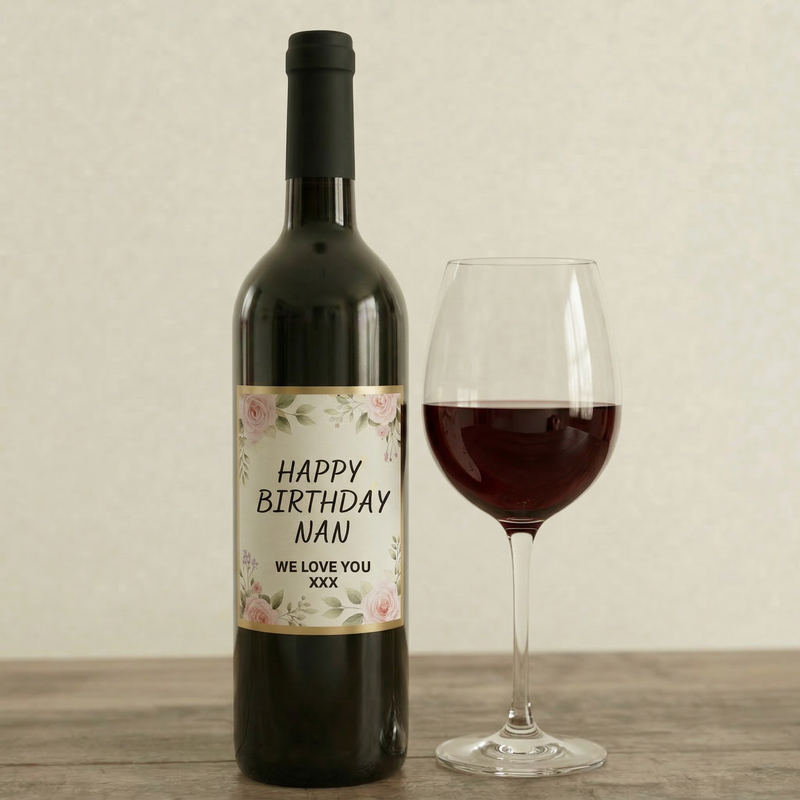 Nan birthday personalised print wine bottle