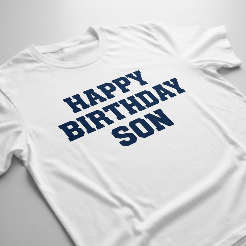 happy birthday son on a white tshirt
