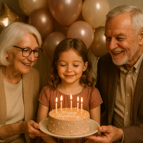 Grandparents celebrating their granddaughters birthday.