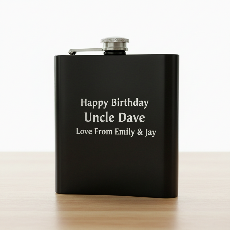 Uncle birthday engraved hip flask