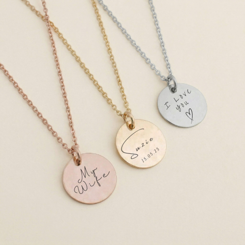 Wife birthday engraved personalised pendant necklace gold rose gold silver 