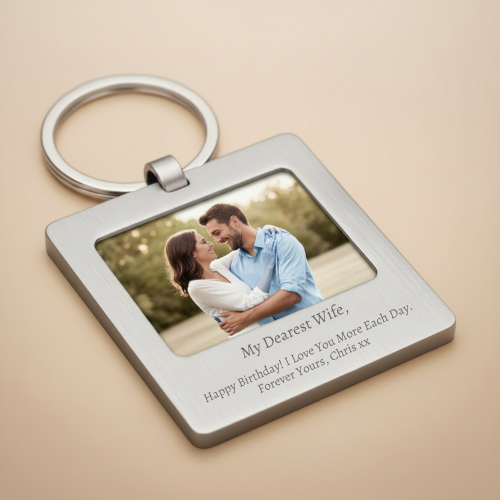 Wife Birthday engraved photo keyring